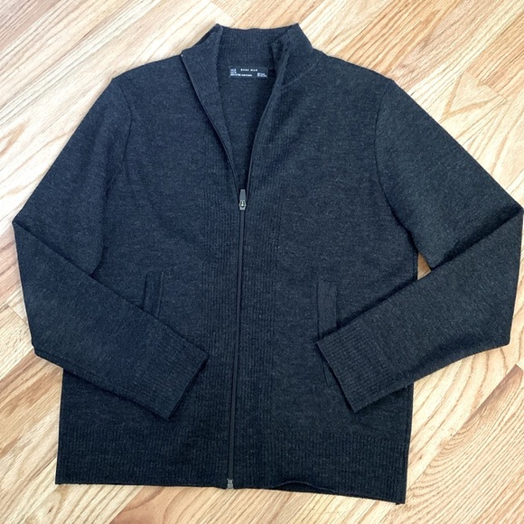 Zara Other - Zara Mens M Wool blend Cardigan Sweater Jacket Charcoal Zip up Preppy Academia